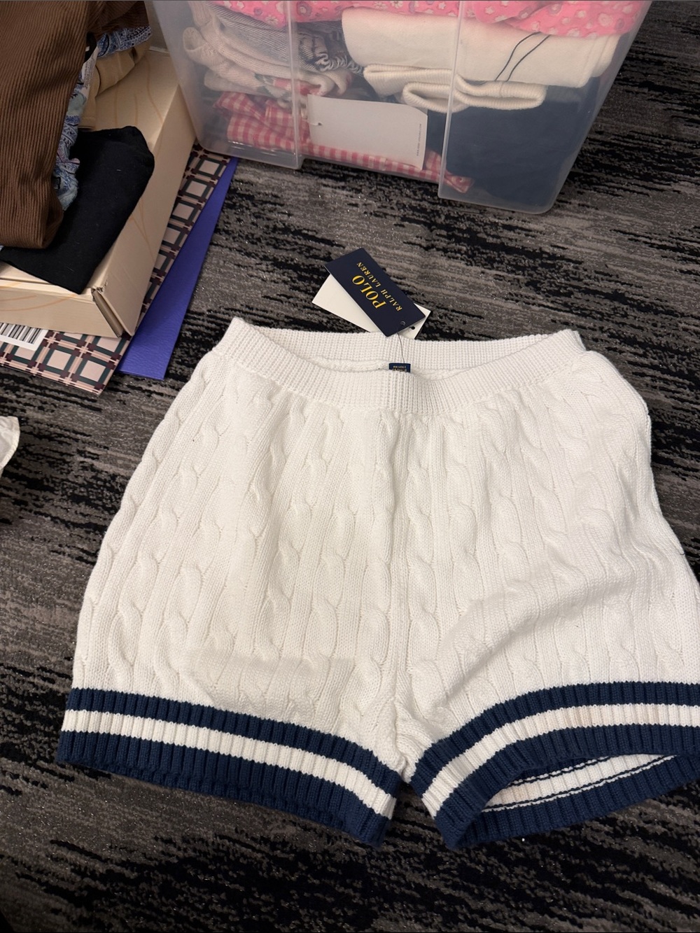 Ralph Lauren White Cable-Knit Shorts with Navy Trim